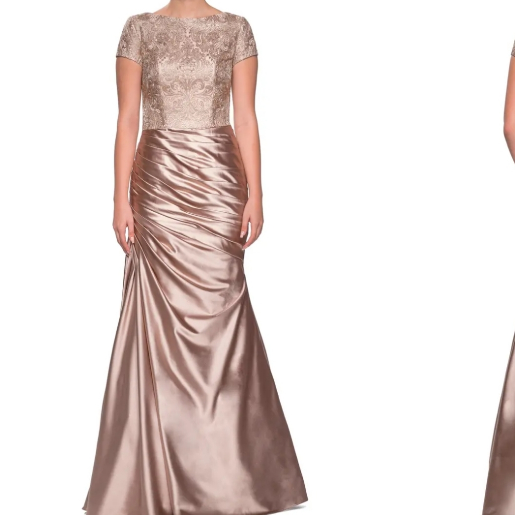 La Femme Embroidered Draped Trumpet Gown Sz 6 Nwt